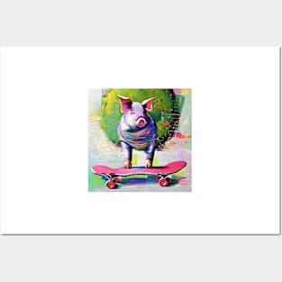 Pig skateboarder Posters and Art